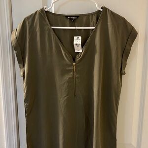 Express Olive Green Blouse with Zipper Detail